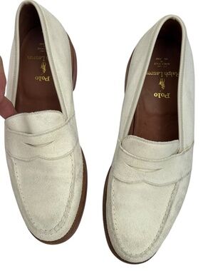 Polo Ralph Lauren cream suede leather Bench made England slipon loafers bucks 95
